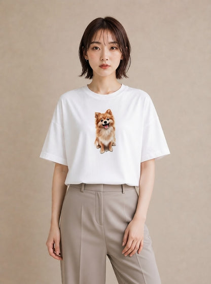 プリントTシャツ レディース ポメラニアン ポメ 犬 いぬ イラスト カジュアル 女性向けギフト 散歩 白T YMAZO