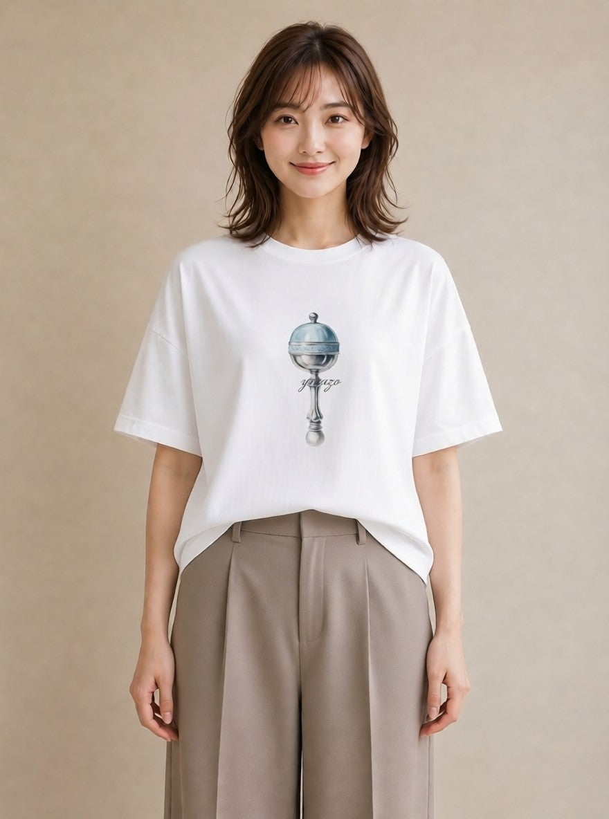半袖Tシャツ レディース 風鈴 ガラス 夏 ナチュラル アンティーク イラスト 普段使い 休日 ペアコーデ 白T YMAZO