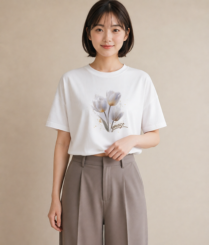 デザインTシャツ レディース チューリップ 花 花柄 イラスト 可愛い 女性 旅行用 白T YMAZO