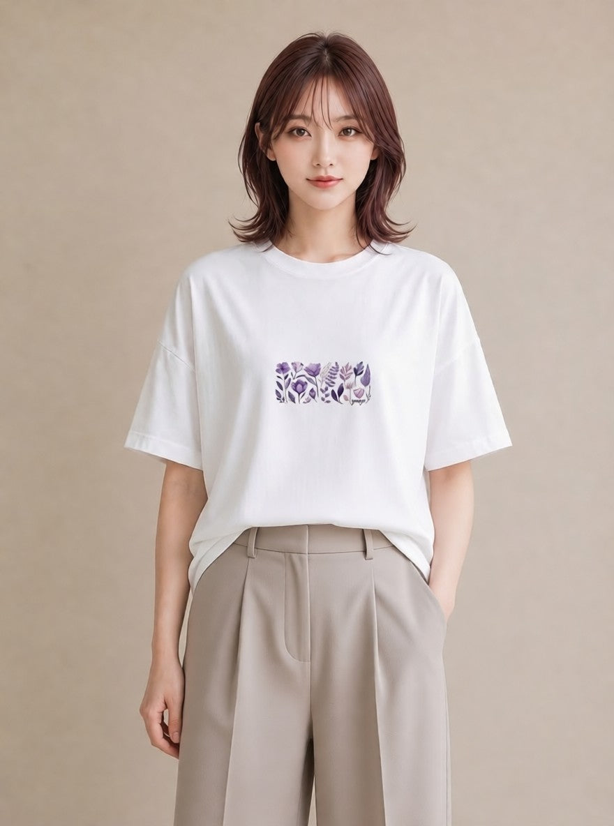 グラフィックTシャツ レディース スミレ 花 花柄 イラスト ポップ 帰省 ラフ 白T YMAZO