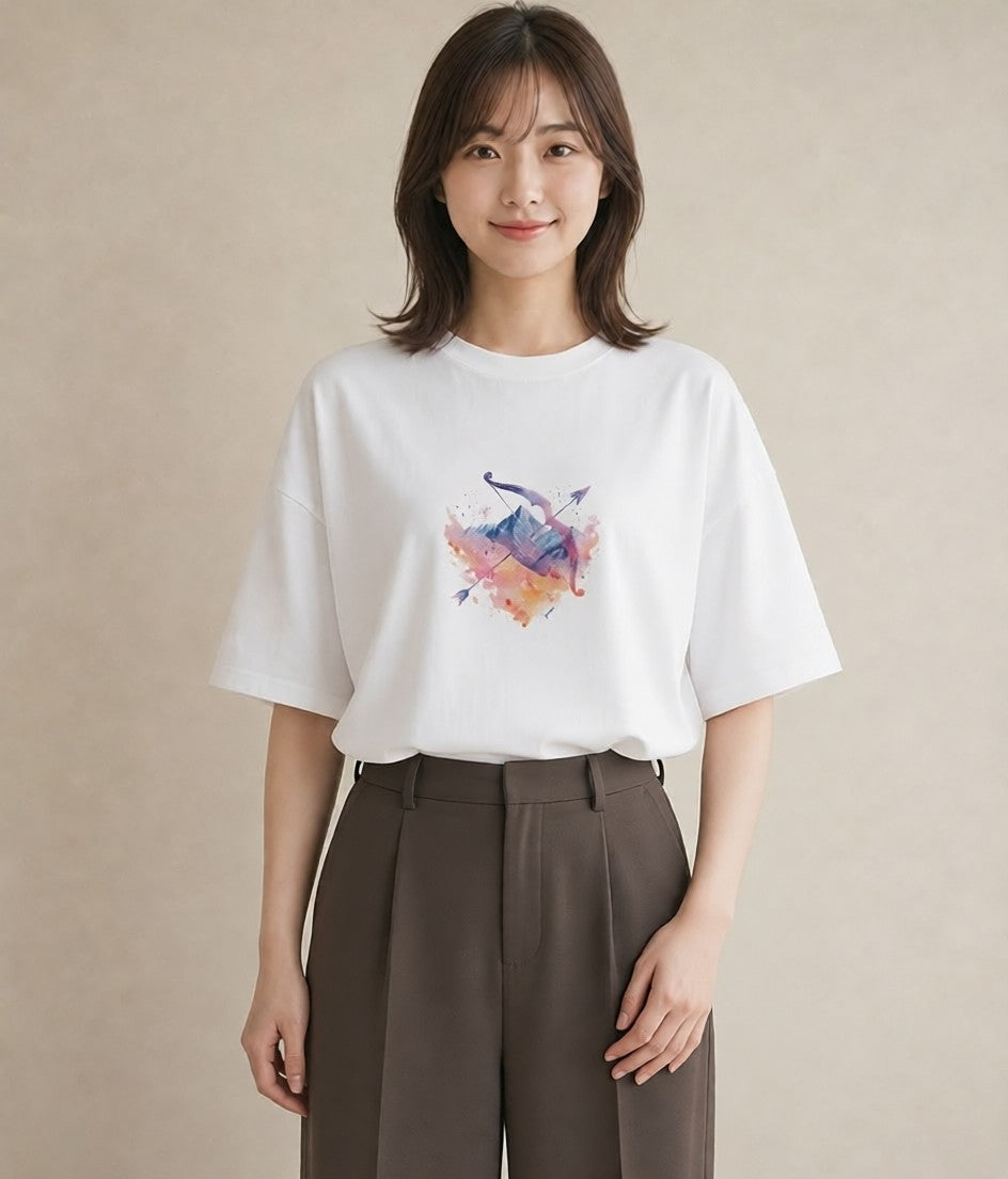 デザインTシャツ レディース 天秤座 星空 宇宙 イラスト シンプル クリスマス 旅行 白T YMAZO