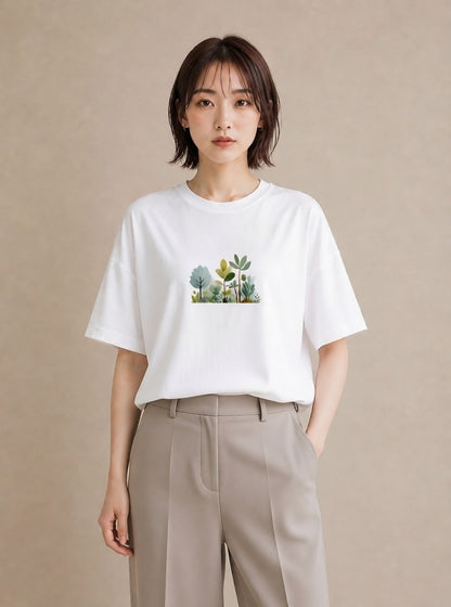 半袖Tシャツ レディース 森 植物 ボタニカル イラスト ラフ 母の日 ビーチ 白T YMAZO