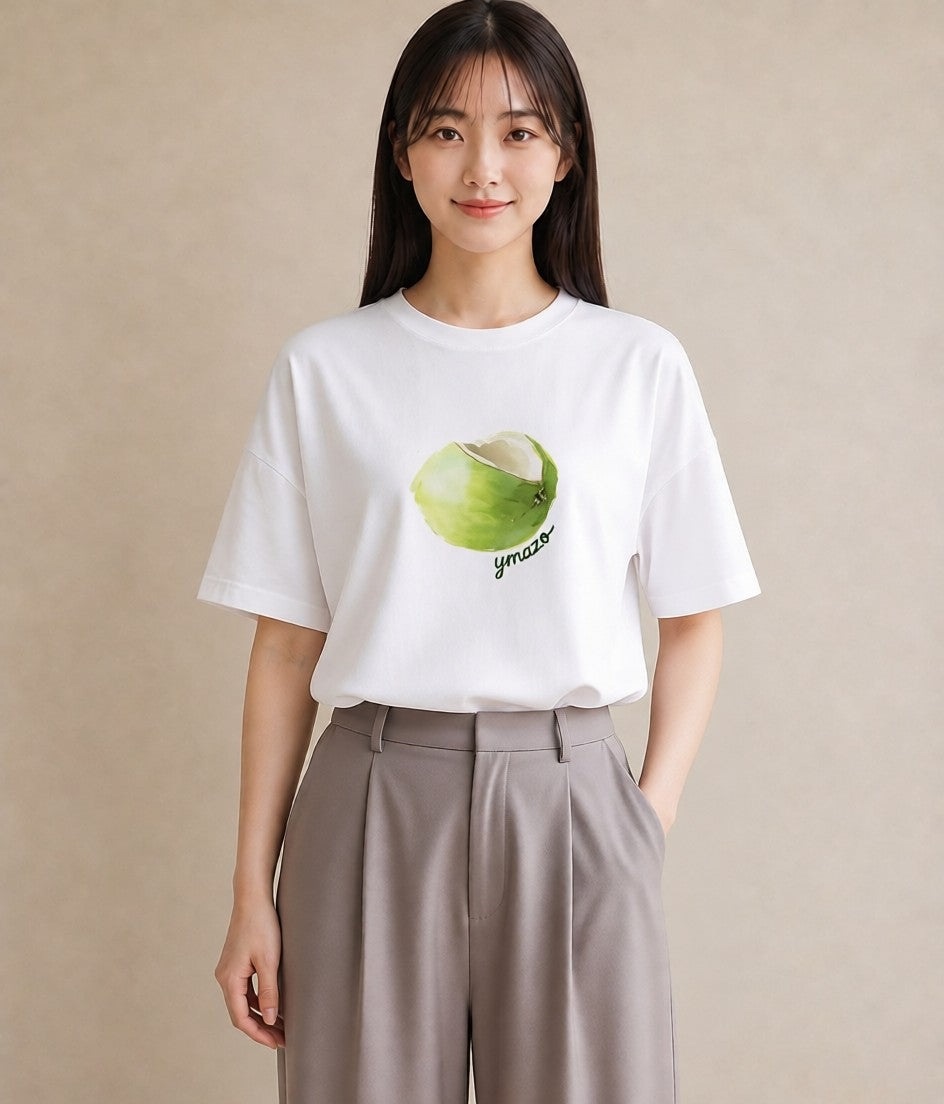 グラフィックTシャツ レディース どんぐり 植物 ボタニカル イラスト 個性的 親子 20代 白T YMAZO
