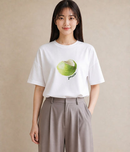 グラフィックTシャツ レディース どんぐり 植物 ボタニカル イラスト 個性的 親子 20代 白T YMAZO