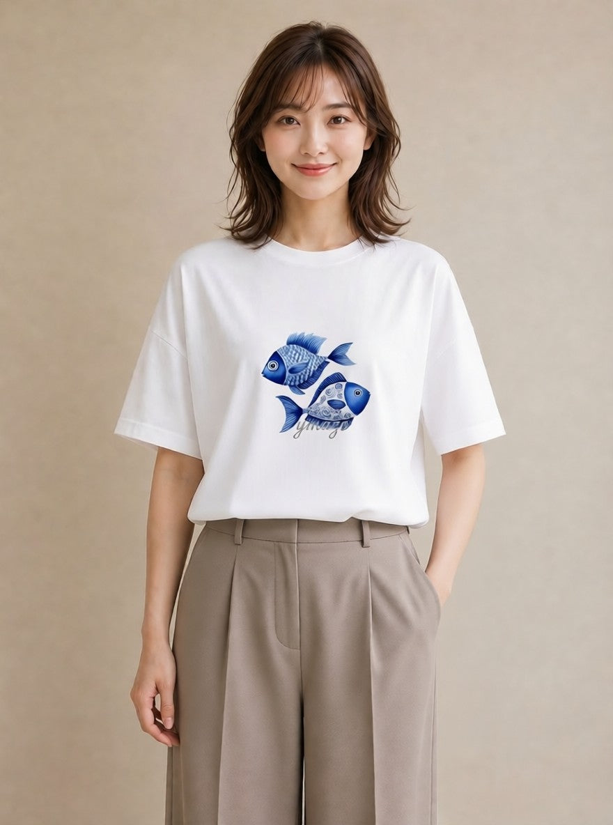 グラフィックTシャツ レディース 熱帯魚 ペット 動物 イラスト 春服 ミセス 白T YMAZO