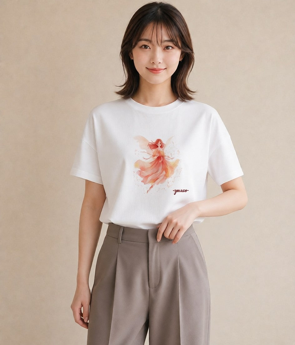 Tシャツ レディース ホタル 昆虫 虫 イラスト 上品 デイリーウェア 休日 白T YMAZO