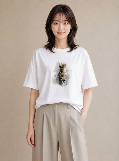 プリントTシャツ レディース 三毛猫 みけねこ 三毛 猫 ねこ イラスト 可愛い お揃い 親子 白T YMAZO