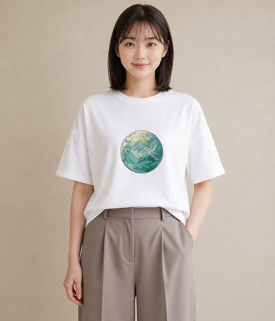 Tシャツ レディース 土星 星空 宇宙 イラスト シック 夏コーデ 通学 白T YMAZO