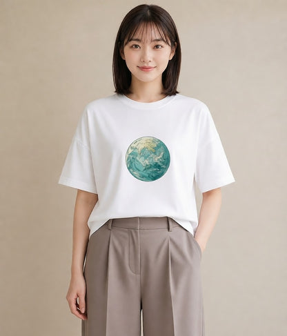 Tシャツ レディース 土星 星空 宇宙 イラスト シック 夏コーデ 通学 白T YMAZO