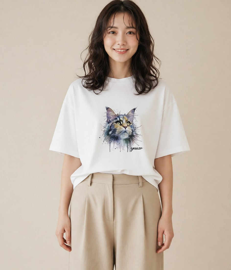 半袖Tシャツ レディース 猫の手 猫 ねこ イラスト シンプル お出かけ 普段着 白T YMAZO