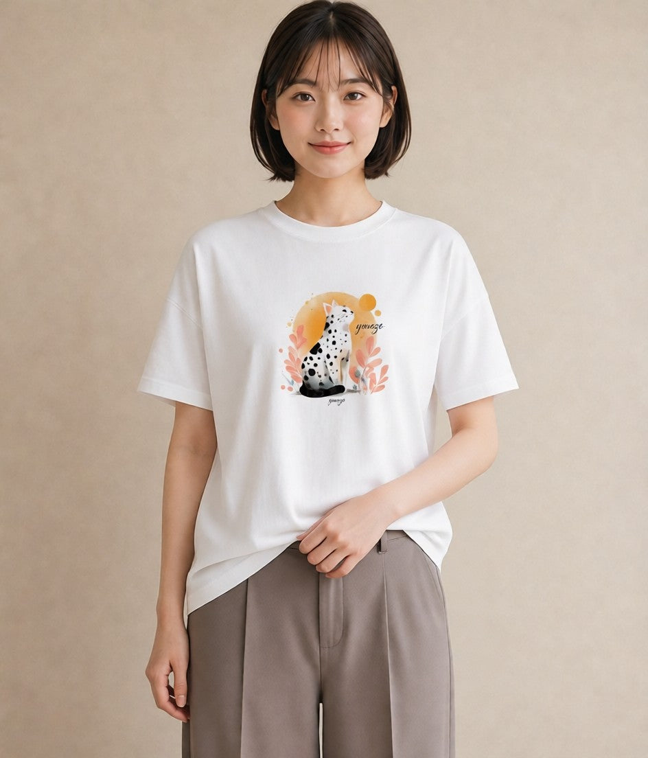デザインTシャツ レディース ニャンコ 猫 ねこ イラスト カジュアル 通学 誕生日プレゼント 白T YMAZO