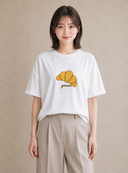 デザインTシャツ レディース パン ベーカリー レトロ イラスト 休日コーデ 休日 ペアコーデ 白T YMAZO
