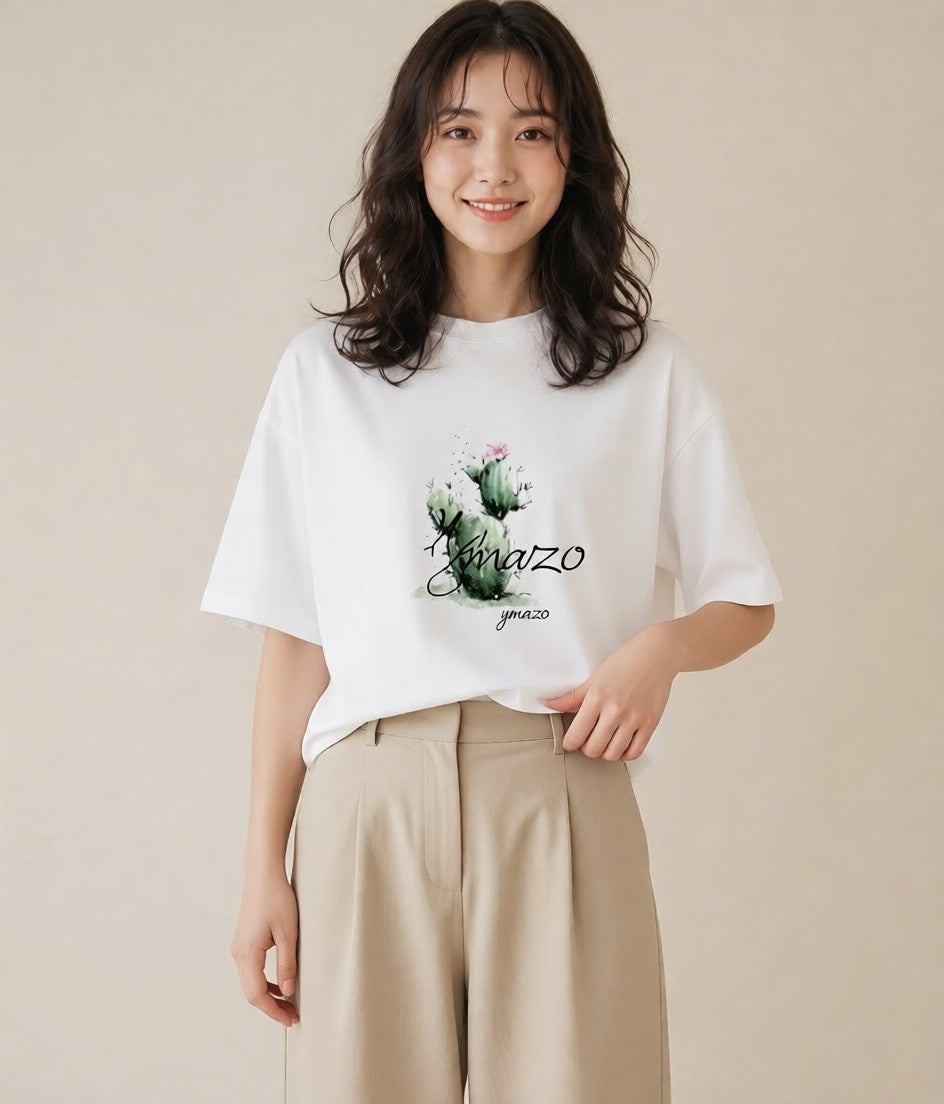 Tシャツ レディース 多肉植物 植物 ボタニカル イラスト モード デイリーウェア 休日 白T YMAZO