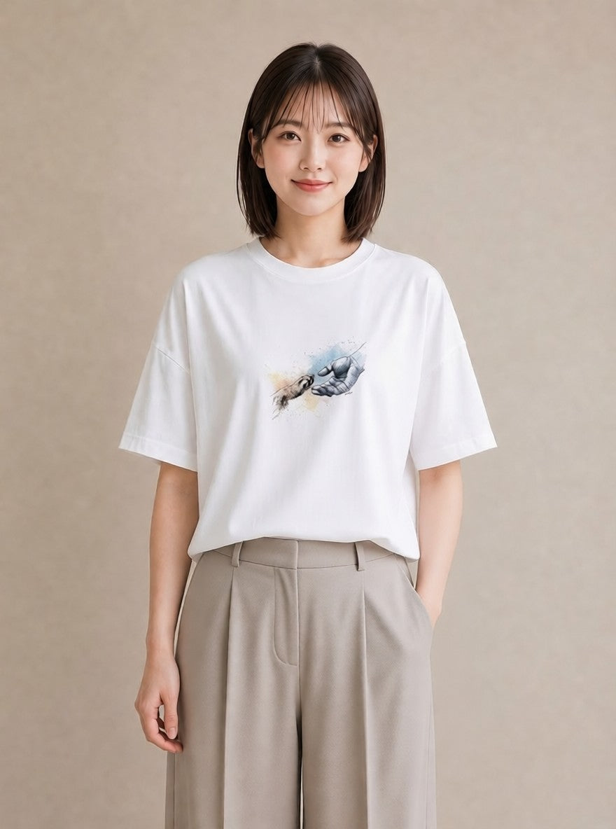 デザインTシャツ レディース 肉球 猫 ねこ イラスト 普段使い 在宅 公園 白T YMAZO