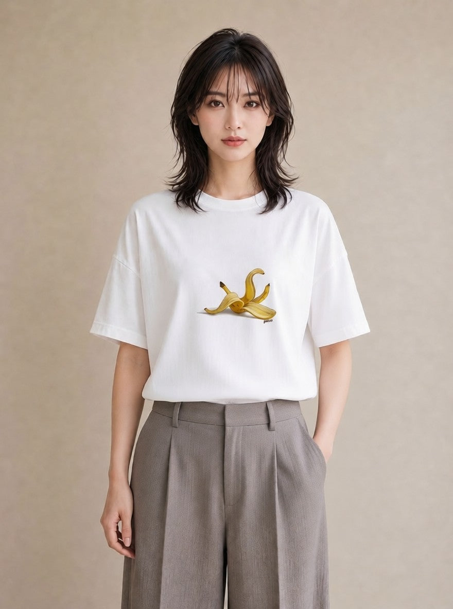 プリントTシャツ レディース バナナ 食べ物 フード イラスト レトロ 在宅 公園 白T YMAZO
