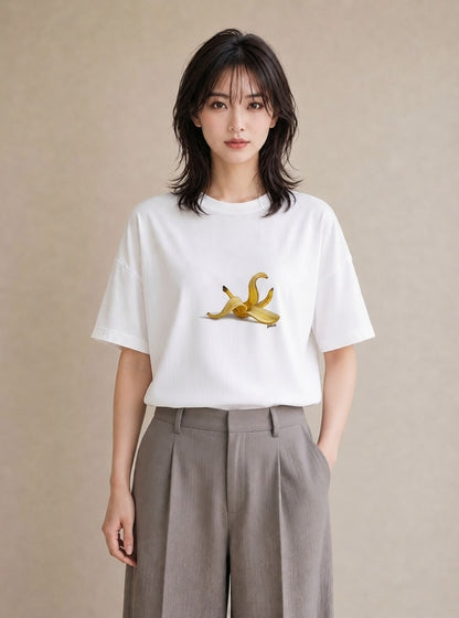 プリントTシャツ レディース バナナ 食べ物 フード イラスト レトロ 在宅 公園 白T YMAZO