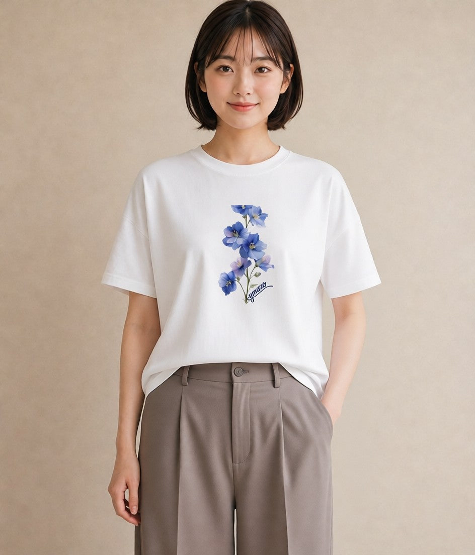 Tシャツ レディース あさがお 朝顔 花 花柄 イラスト こなれ感 デイリーウェア 休日 白T YMAZO