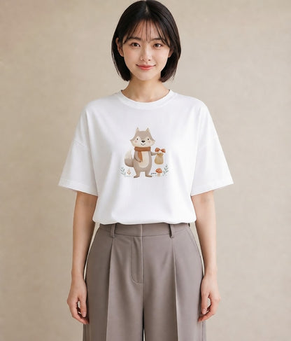 プリントTシャツ レディース きつね 動物 アニマル イラスト 水彩風 クリスマス 旅行 白T YMAZO