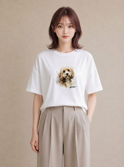 プリントTシャツ レディース わんちゃん 犬 いぬ イラスト デート 帰省 白T YMAZO