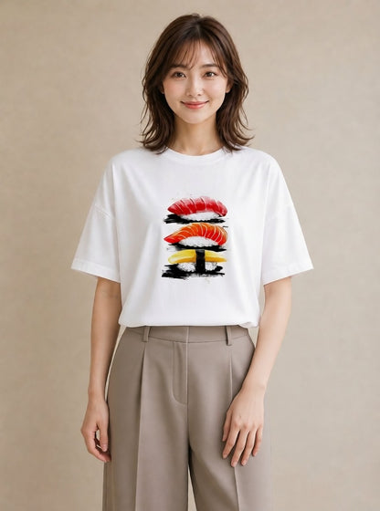 Tシャツ レディース お寿司 食べ物 フード イラスト ラフカジュアル 海 カフェ巡り 白T YMAZO
