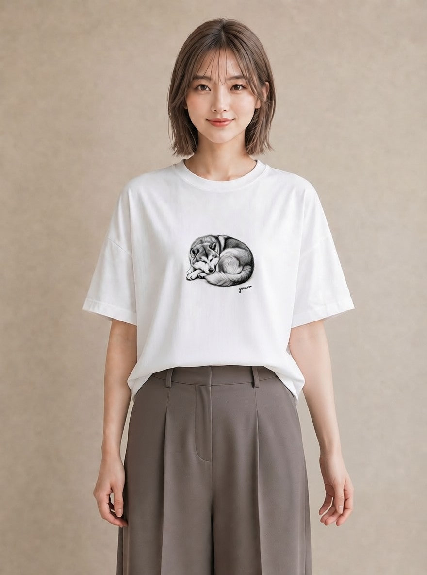 半袖Tシャツ レディース 秋田犬 犬 いぬ イラスト 抜け感 デイリーウェア 休日 白T YMAZO