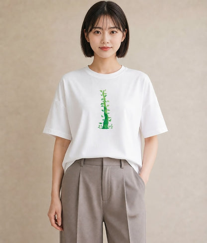 プリントTシャツ レディース 木 植物 ボタニカル イラスト シンプル 綿100 デート 白T YMAZO