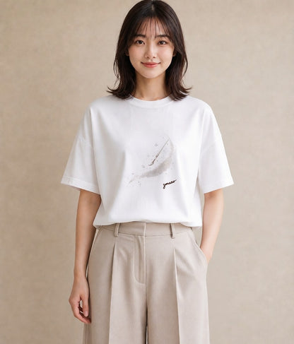 グラフィックTシャツ レディース 流れ星 星空 宇宙 イラスト ナチュラル 部屋着 女性向けギフト 白T YMAZO