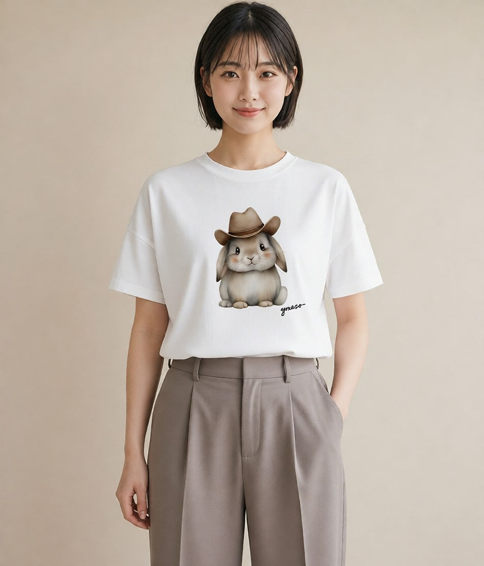 デザインTシャツ レディース うさちゃん ペット 動物 イラスト 手描き風 自分用 ルームウェア 白T YMAZO