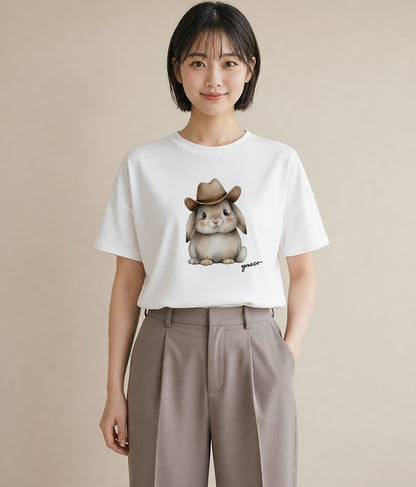 デザインTシャツ レディース うさちゃん ペット 動物 イラスト 手描き風 自分用 ルームウェア 白T YMAZO