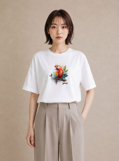 半袖Tシャツ レディース セキセイインコ ペット 動物 イラスト 抜け感 ホワイトデー 春服 白T YMAZO