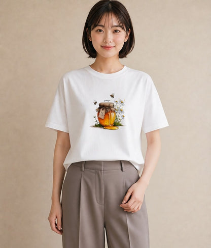 プリントTシャツ レディース はちみつ 食べ物 フード イラスト ボタニカル 秋コーデ おしゃれギフト 白T YMAZO