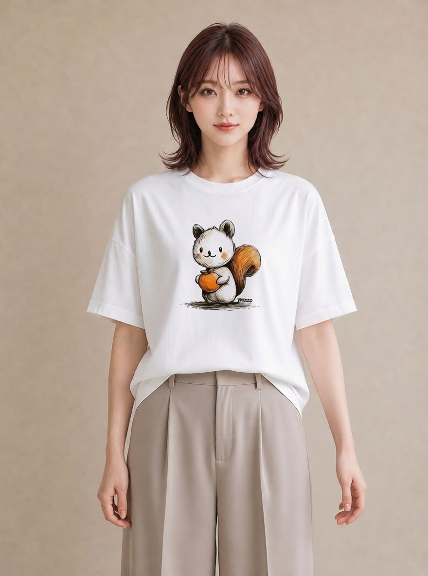 Tシャツ レディース リス ペット 動物 イラスト ゆるコーデ ルームウェア ギフト 白T YMAZO