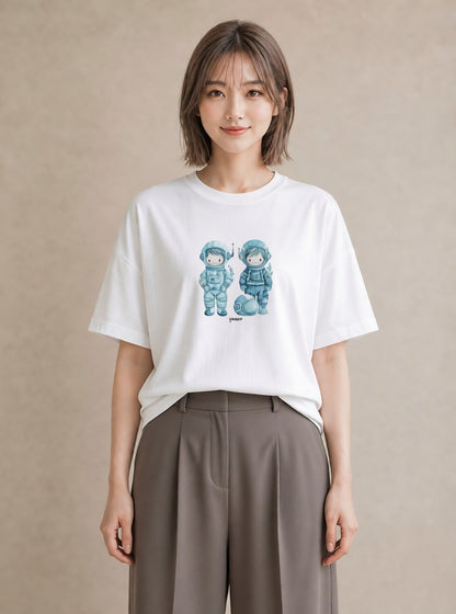 グラフィックTシャツ レディース 宇宙 星空 イラスト 淡色 カフェ巡り 女子会 白T YMAZO