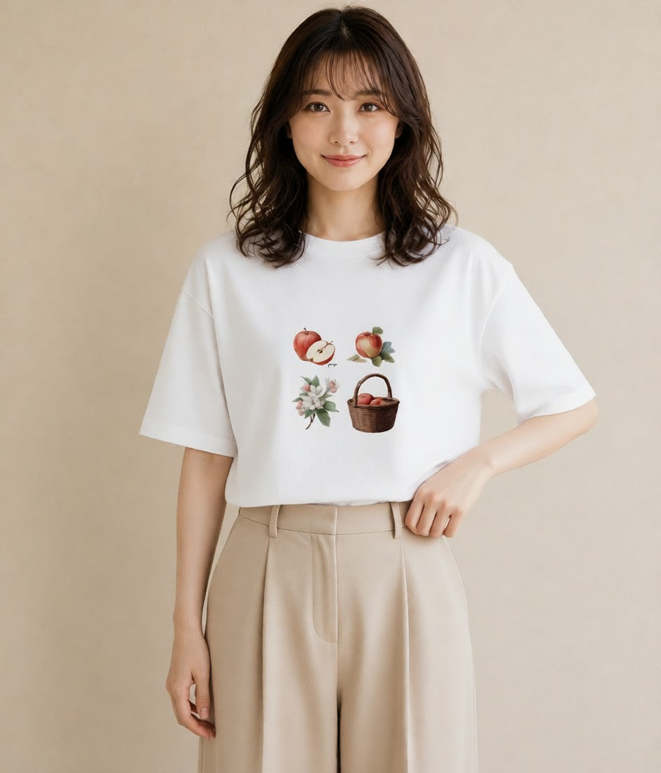 グラフィックTシャツ レディース 実り 植物 ボタニカル イラスト ヴィンテージ風 ビーチ デイリーウェア 白T YMAZO
