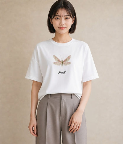 半袖Tシャツ レディース とんぼ 昆虫 虫 イラスト 旅行コーデ ギフト 母の日 白T YMAZO