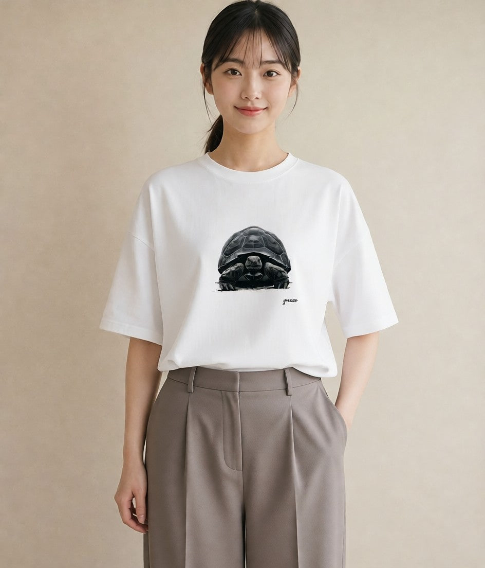 プリントTシャツ レディース カメ ペット 動物 イラスト ポップ お出かけ 普段着 白T YMAZO