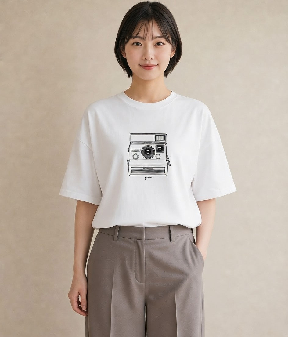 グラフィックTシャツ レディース カメラ フィルムカメラ レトロカメラ イラスト 姉妹 送別ギフト 白T YMAZO