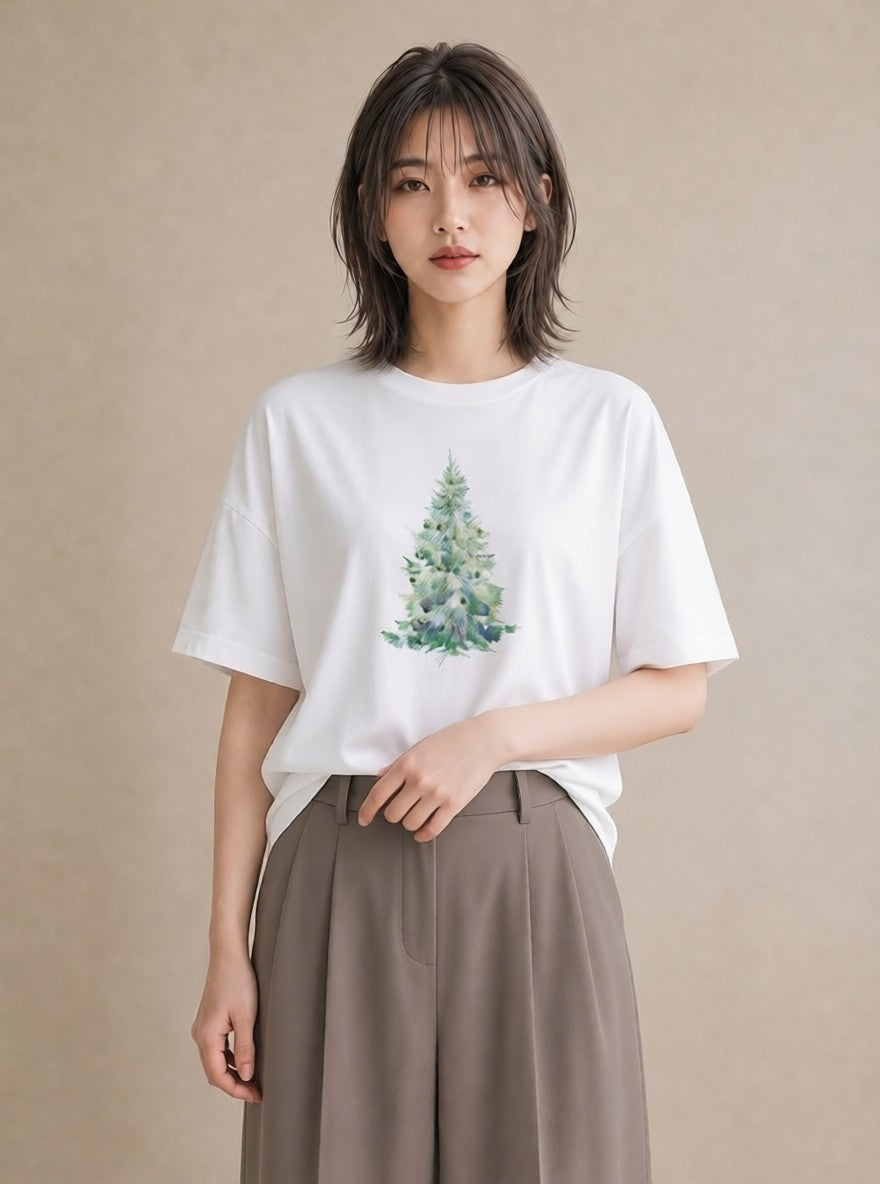 Tシャツ レディース 木 植物 ボタニカル イラスト 普段使い 海 カフェ巡り 白T YMAZO