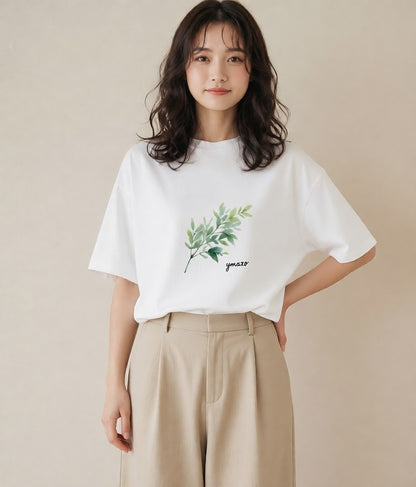 Tシャツ レディース ハーブ 植物 ボタニカル イラスト ヴィンテージ風 母娘コーデ 自分用 白T YMAZO