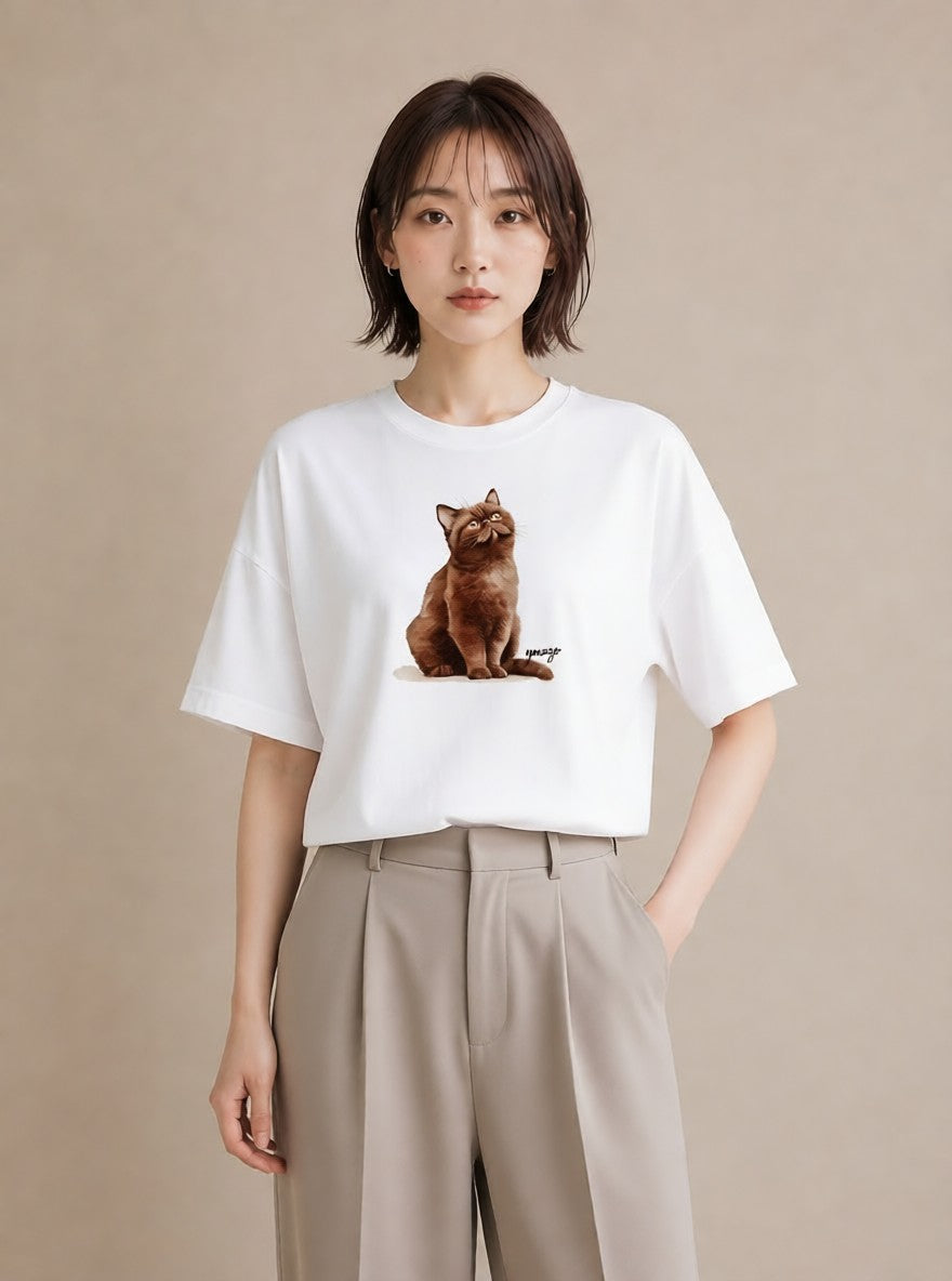 Tシャツ レディース 愛猫 猫 ねこ イラスト カジュアル 女性 旅行用 白T YMAZO