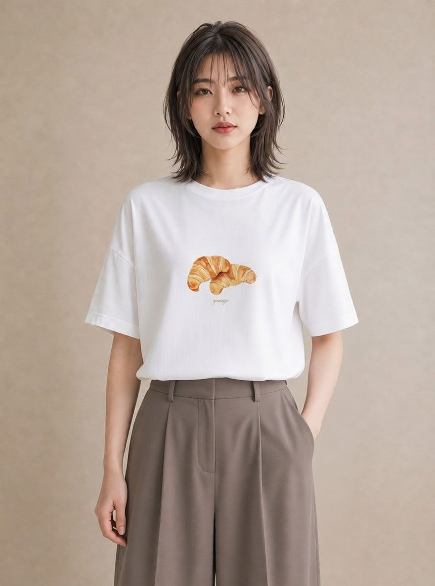 プリントTシャツ レディース ベーグル 食べ物 フード イラスト 可愛い 敬老の日 ホワイトデー 白T YMAZO