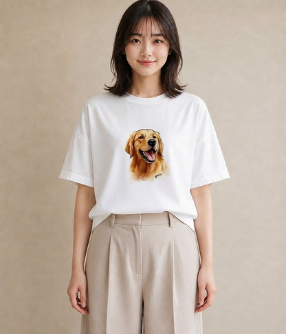 Tシャツ レディース ゴールデンレトリバー ゴールデン 犬 いぬ イラスト ユニーク 姉妹 送別ギフト 白T YMAZO