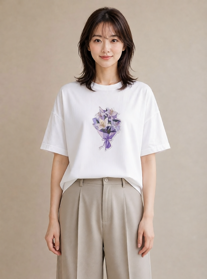 プリントTシャツ レディース スミレ 花 花柄 イラスト ユニーク 母娘コーデ 自分用 白T