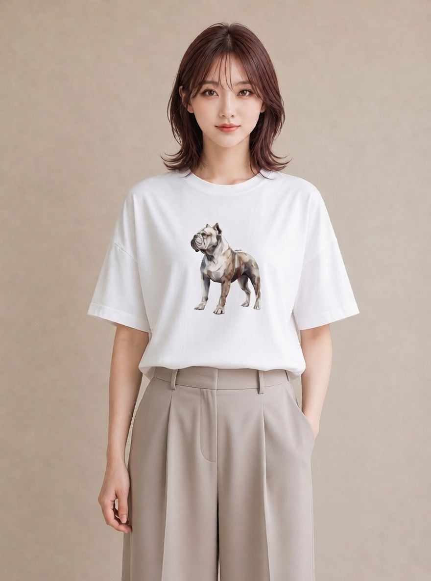 グラフィックTシャツ レディース 犬 いぬ イラスト 淡色 親子 20代 白T YMAZO