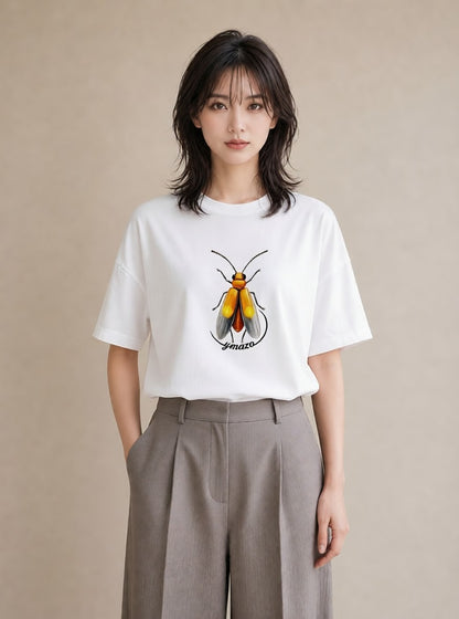 Tシャツ レディース ダンゴムシ 昆虫 虫 イラスト 旅行コーデ 休日 ペアコーデ 白T YMAZO