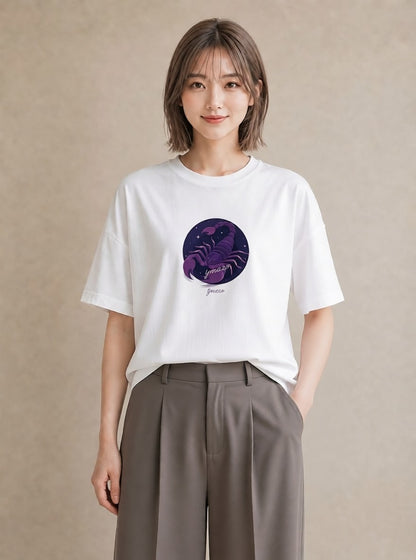 グラフィックTシャツ レディース 蟹座 星空 宇宙 イラスト 抜け感 お揃い 親子 白T YMAZO