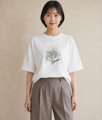 半袖Tシャツ レディース カスミソウ かすみ草 花 花柄 イラスト ニュアンス 旅行用 海 白T YMAZO