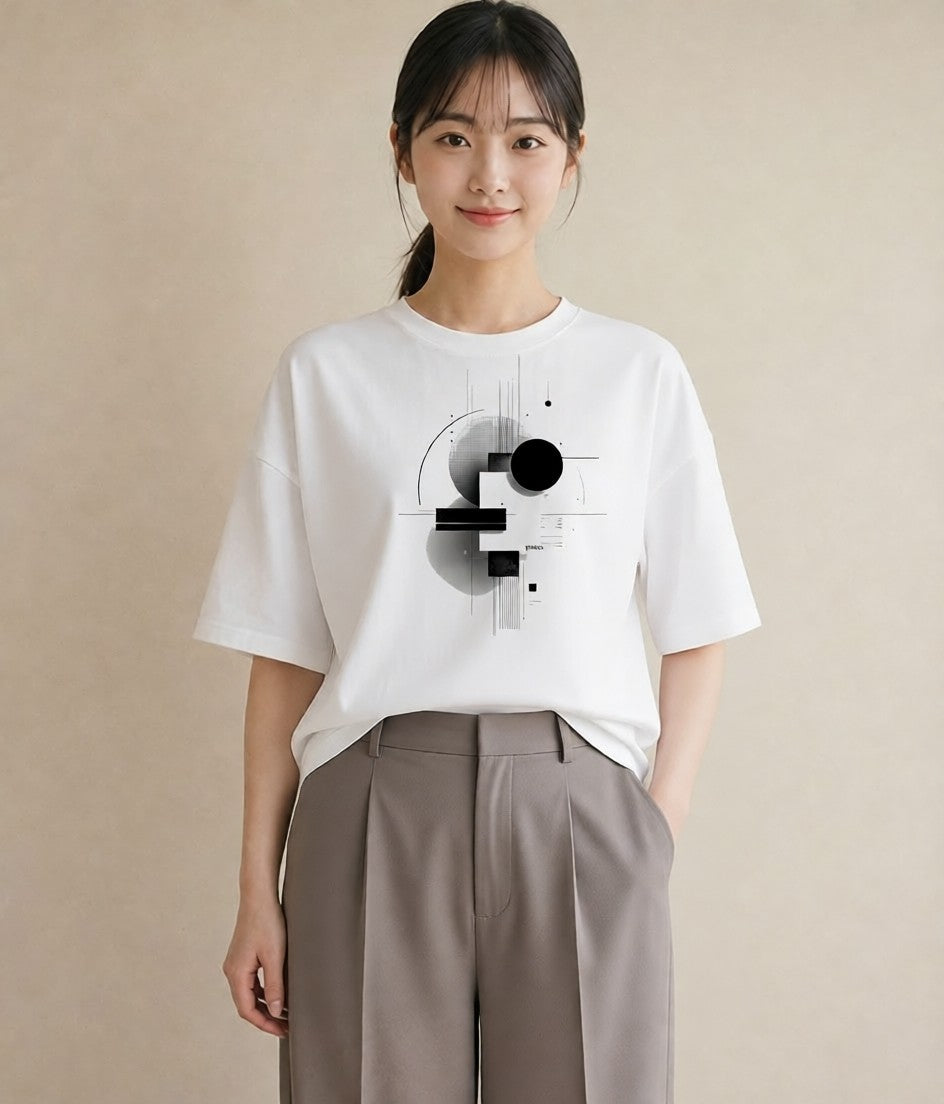 デザインTシャツ レディース 幾何学 ミニマル ジオメトリック イラスト カジュアル 女性向けギフト 散歩 白T YMAZO