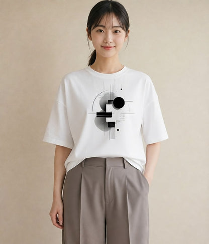 デザインTシャツ レディース 幾何学 ミニマル ジオメトリック イラスト カジュアル 女性向けギフト 散歩 白T YMAZO