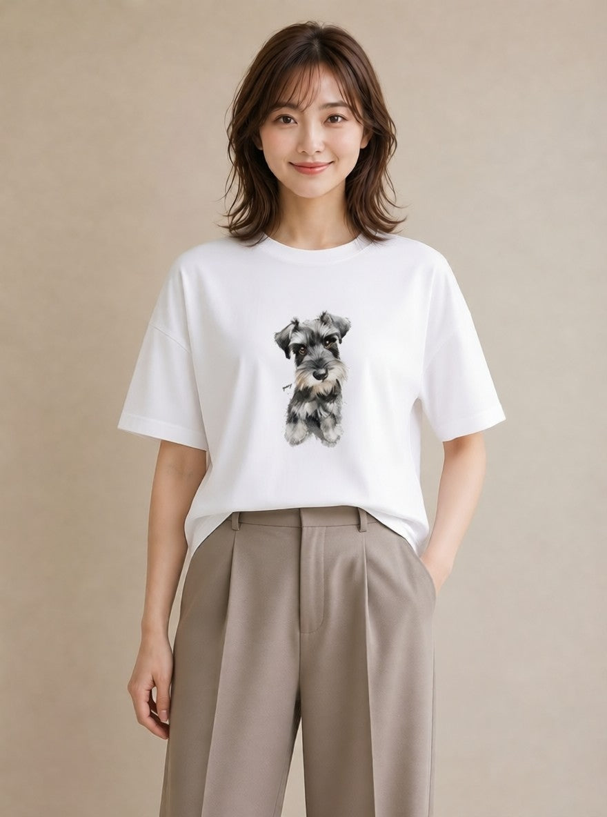 デザインTシャツ レディース いぬ 犬 ワンコ イラスト 線画 デート 帰省 白T YMAZO